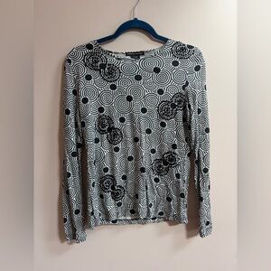 Pierre Cardin Vintage Long Sleeve Black White Geometric Sequins Shirt Blouse Top